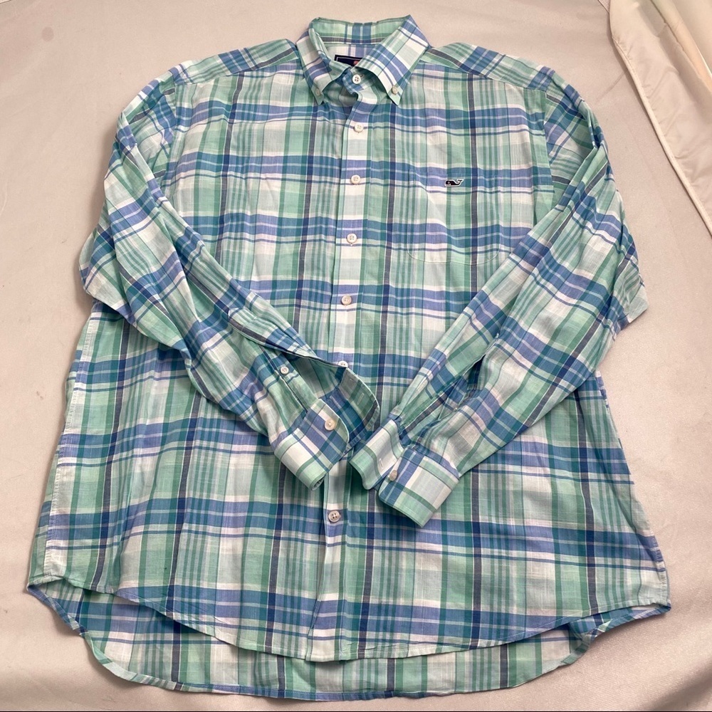 Vineyard Vines Tucker multicolor blue green plaid button down shirt L